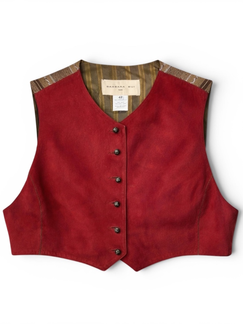 Vintage Barbara Bui France Leather Wool Cropped Vest EU 42 Red Medium